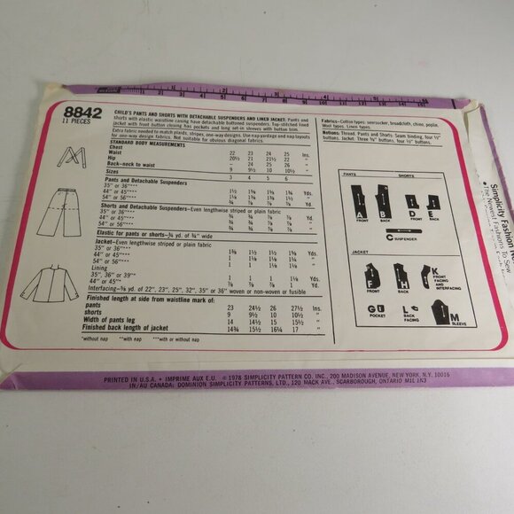 Simplicity 8842 Sewing Pattern Toddler Size 4 UNCUT Pants, suspenders, Jacket - Picture 5 of 5